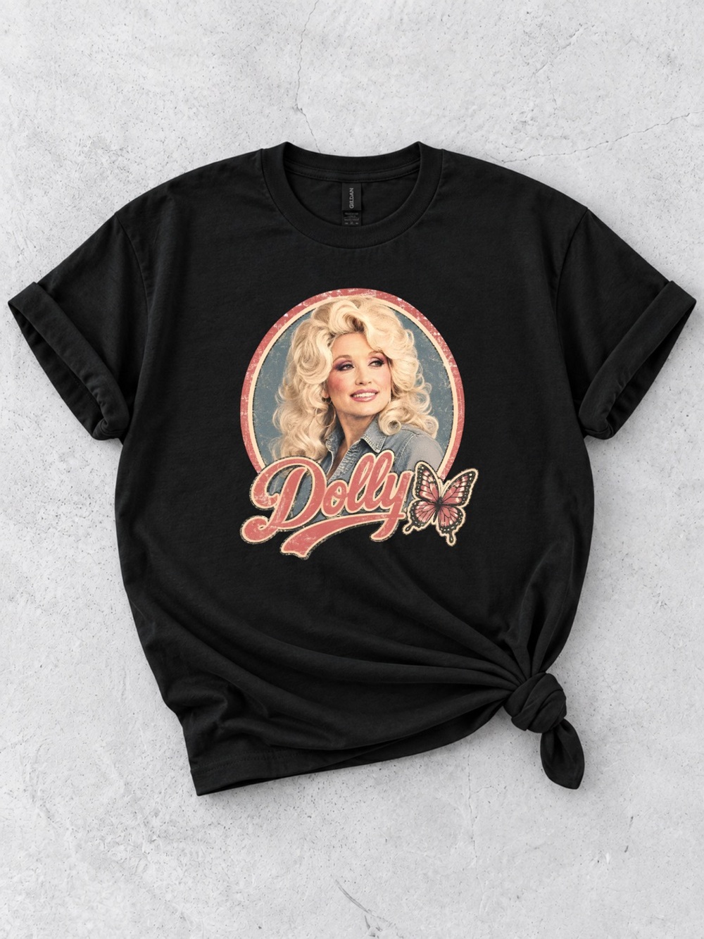 Gildan Black Dolly Retro Portrait Graphic Tee, Dolly Parton Country Shirt